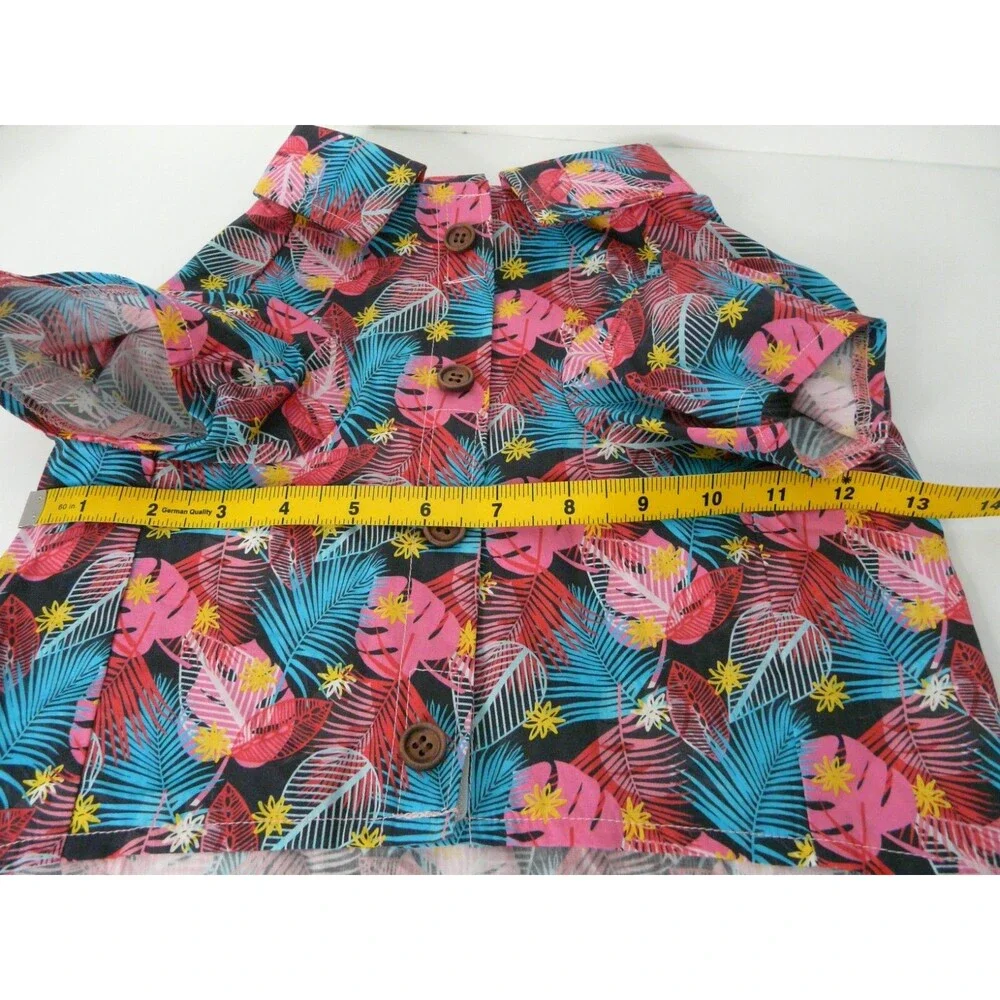 Hawaiian Dog Shirt M Leaf Print with Faux Button Closure Colorful